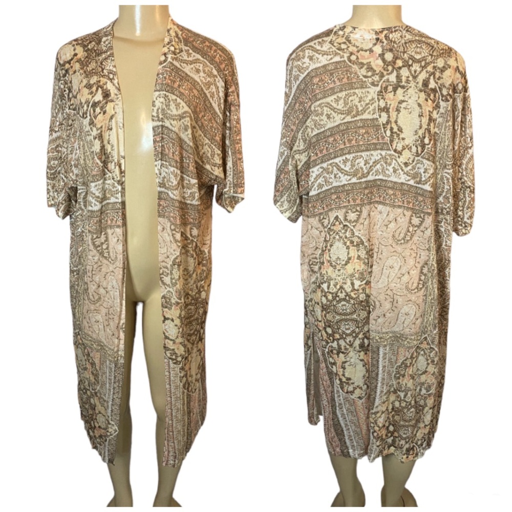 Chicos Multicolored Blocked Motifs Leilani Long Cardigan Open Front Size Large